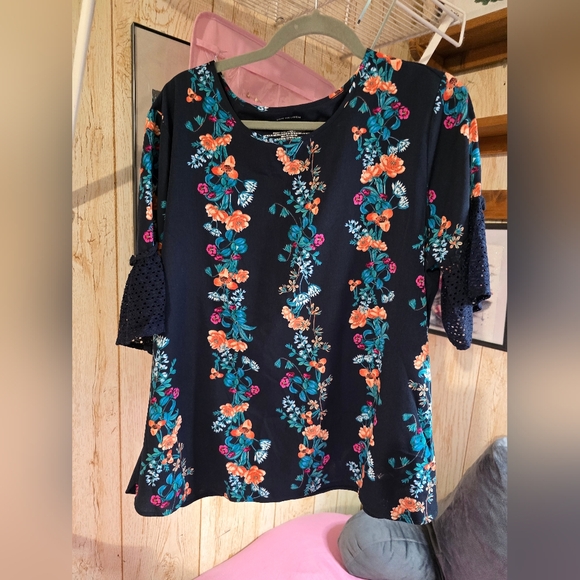 Van Heusen Tops - Van Heusen Black Dress with Floral Embroidery